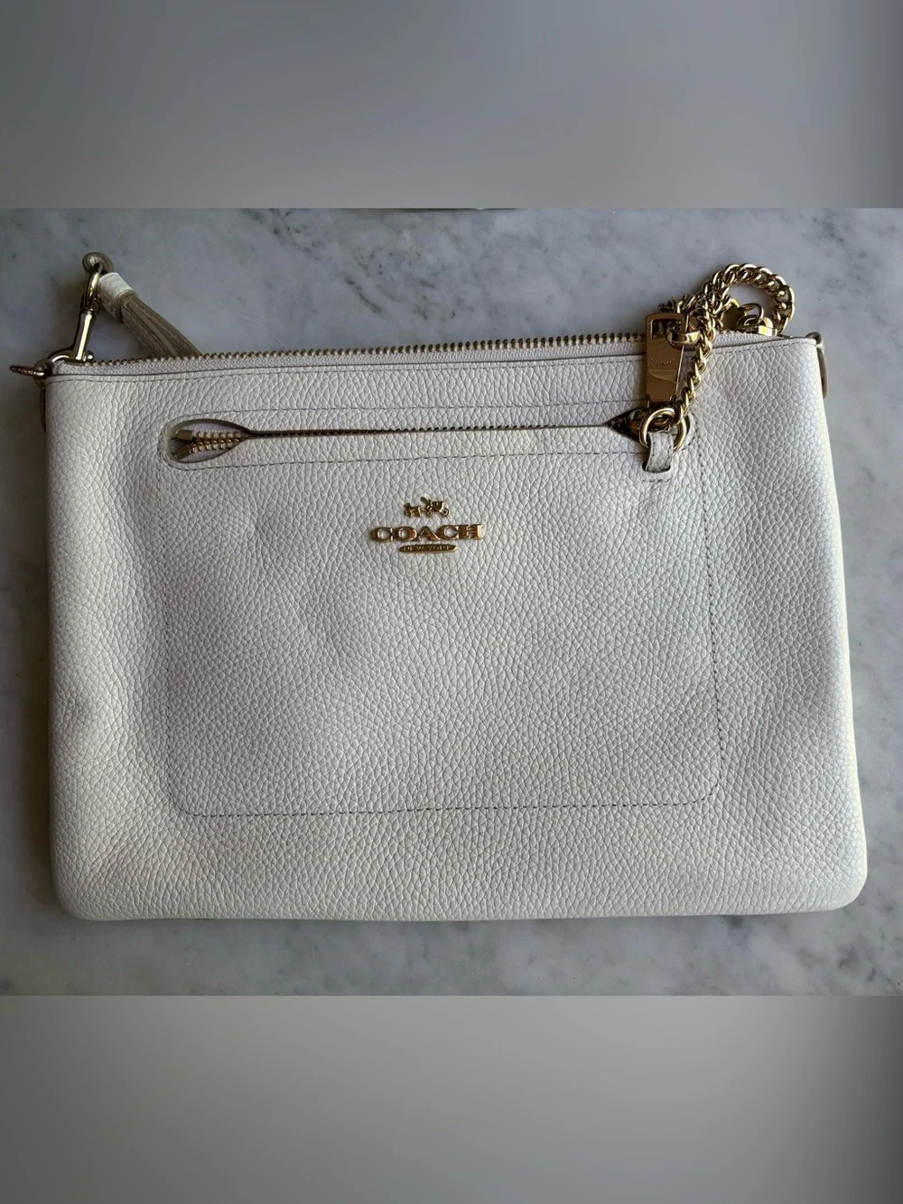 Coach Prairie Chalk Pebbled Leather Chain Clutch/Wristlet
